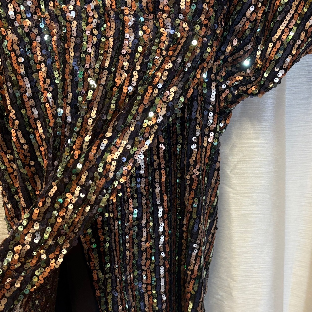 Karlie Black & Rose Gold Sequin Dress V-Neck Dolman Sleeve Medium Party Cocktail - Picture 10 of 15